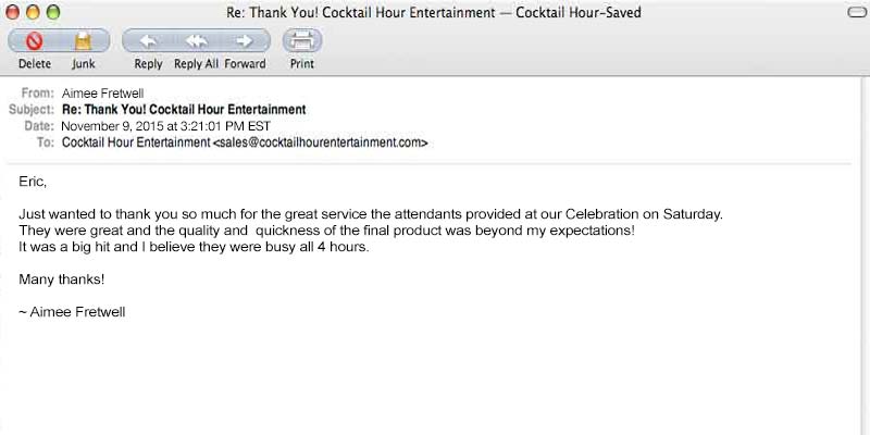 cocktail hour entertainment feedback review comments