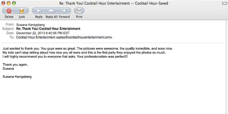 cocktail hour entertainment client letter feedback eric cutler