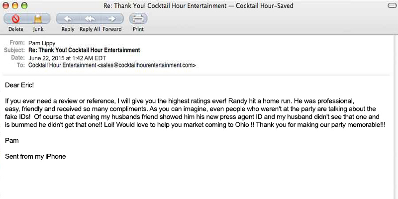 client letter bar mitzvah party reccomendation