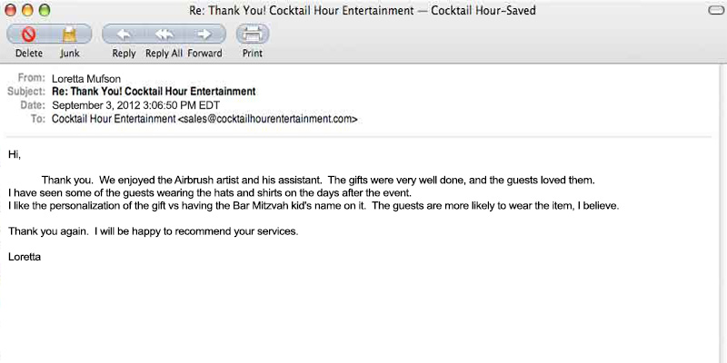 client letter feedback cocktail hour entertainment