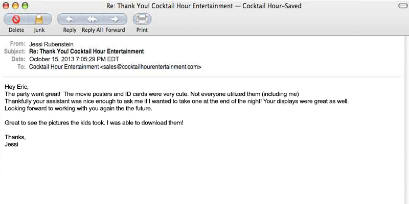 client letter feedback cocktail hour entertainment
