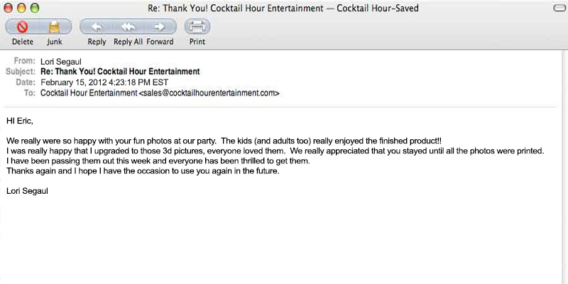 client letter feedback cocktail hour entertainment