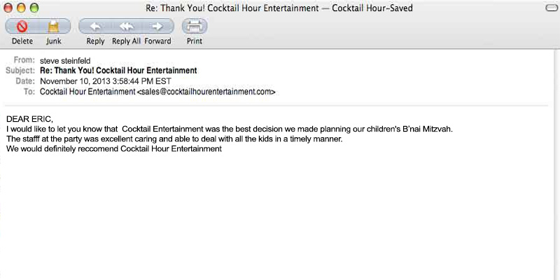 client letter feedback cocktail hour entertainment