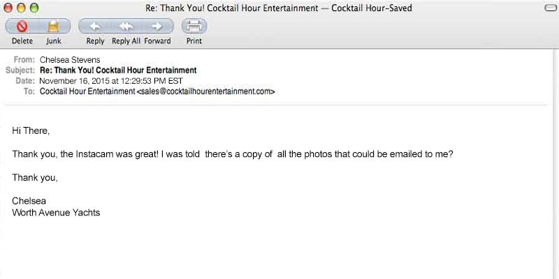 cocktail hour entertainment feedback review letter